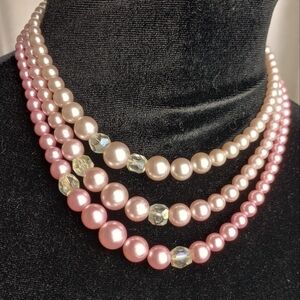 Shades of Pink & AB Triple Strand Japan Acrylic Pearls 14" with 2" extender